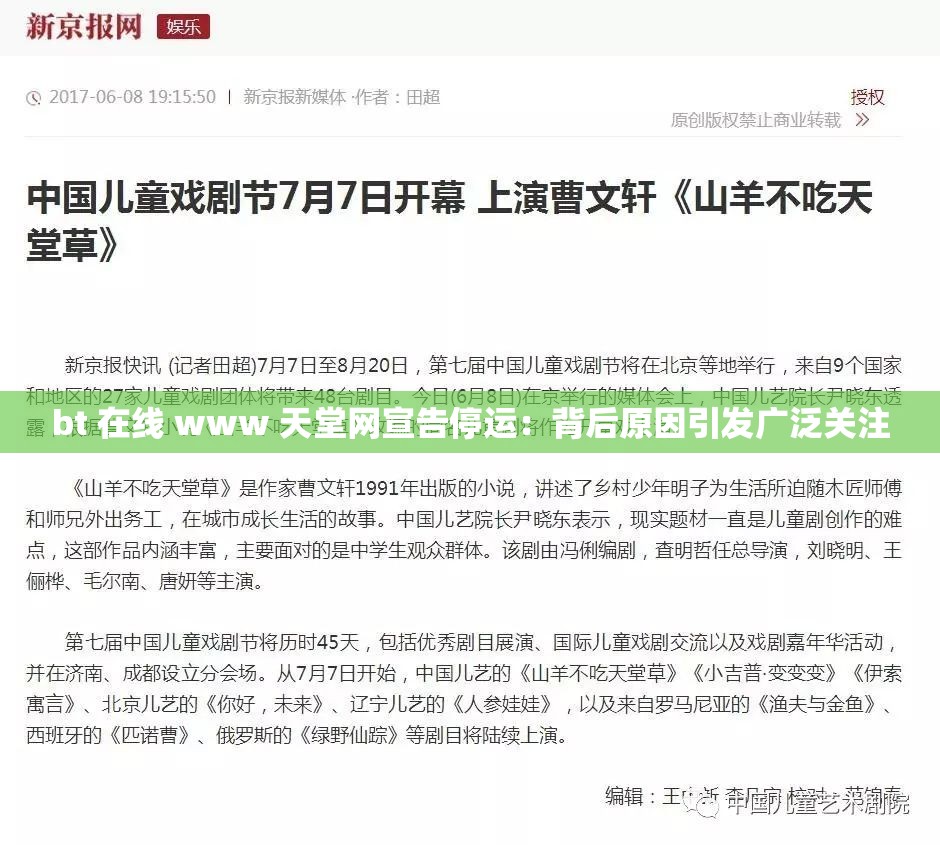 bt 在线 www 天堂网宣告停运：背后原因引发广泛关注