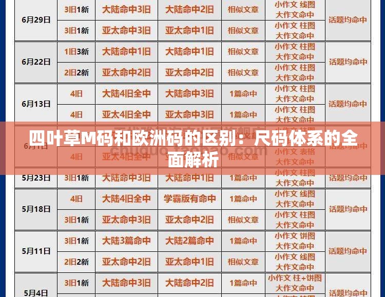 四叶草M码和欧洲码的区别：尺码体系的全面解析