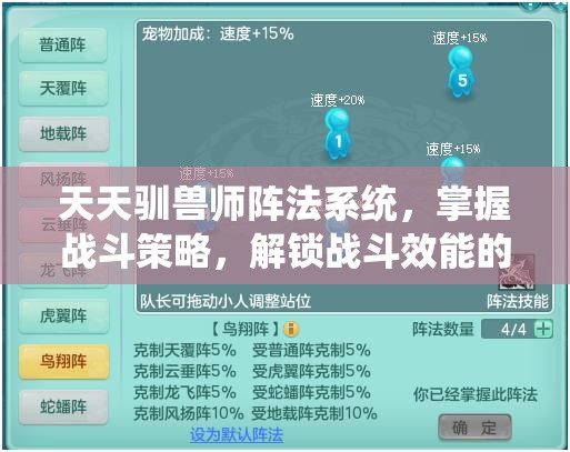 天天驯兽师阵法系统，掌握战斗策略，解锁战斗效能的全新境界钥匙