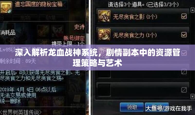 深入解析龙血战神系统，剧情副本中的资源管理策略与艺术