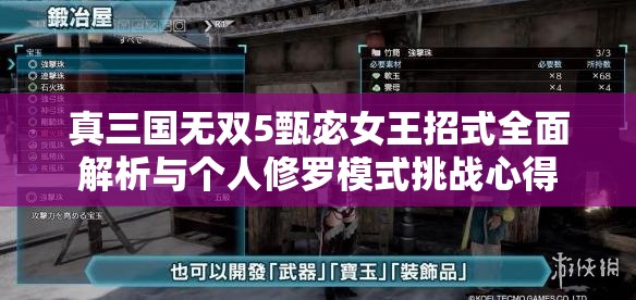 真三国无双5甄宓女王招式全面解析与个人修罗模式挑战心得