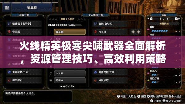 火线精英极寒尖啸武器全面解析，资源管理技巧、高效利用策略及价值最大化指南