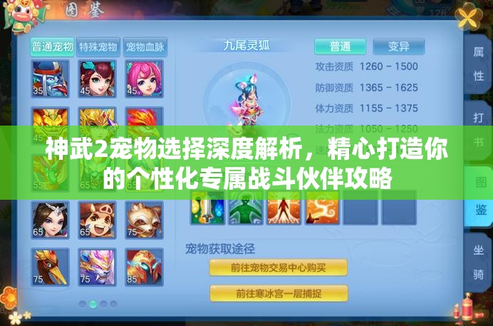 神武2宠物选择深度解析，精心打造你的个性化专属战斗伙伴攻略