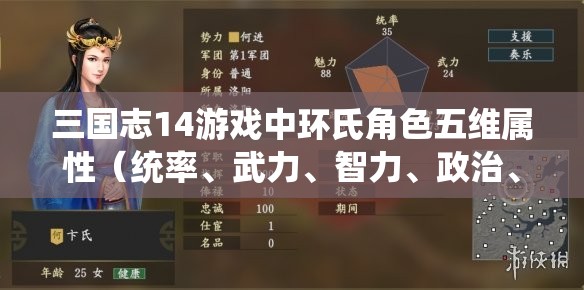 三国志14游戏中环氏角色五维属性（统率、武力、智力、政治、魅力）的深度剖析