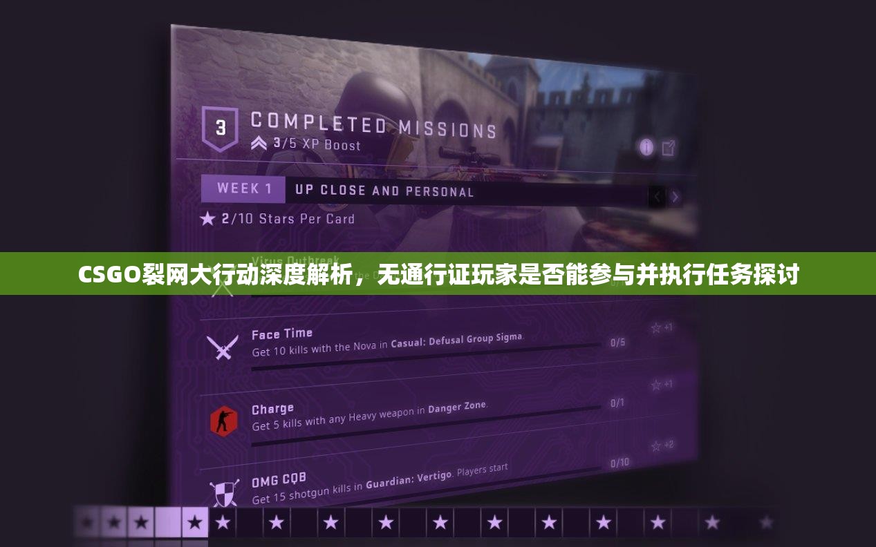 CSGO裂网大行动深度解析，无通行证玩家是否能参与并执行任务探讨
