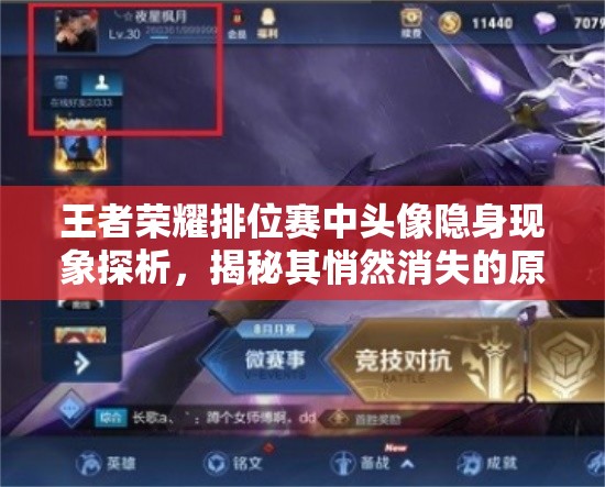王者荣耀排位赛中头像隐身现象探析，揭秘其悄然消失的原因