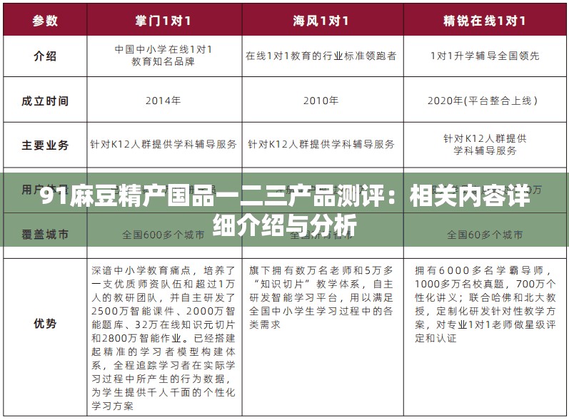 91麻豆精产国品一二三产品测评：相关内容详细介绍与分析