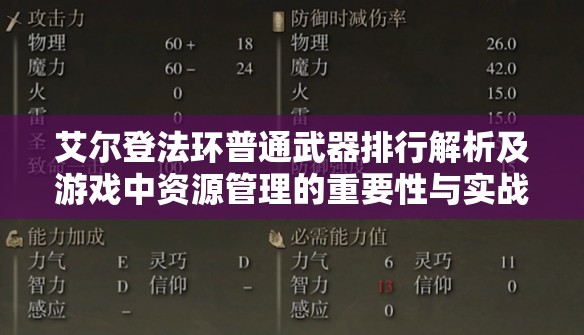 艾尔登法环普通武器排行解析及游戏中资源管理的重要性与实战策略