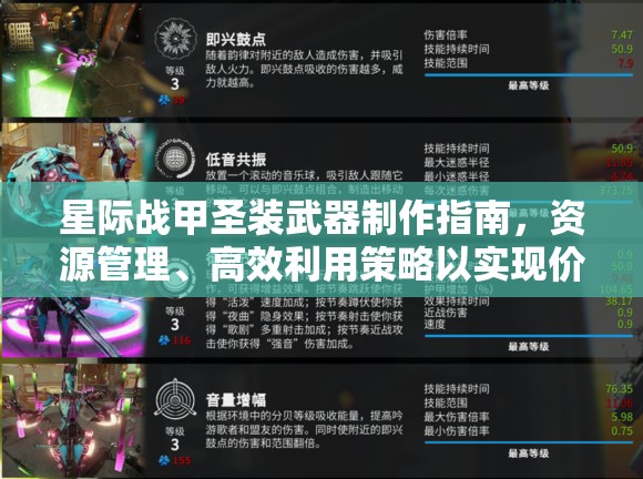 星际战甲圣装武器制作指南，资源管理、高效利用策略以实现价值最大化