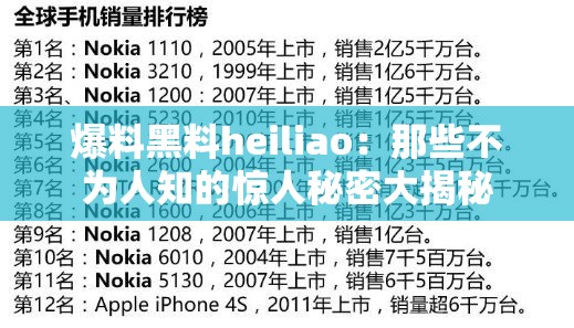 爆料黑料heiliao：那些不为人知的惊人秘密大揭秘