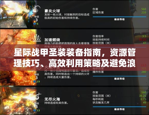 星际战甲圣装装备指南，资源管理技巧、高效利用策略及避免浪费方法