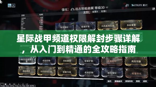 星际战甲频道权限解封步骤详解，从入门到精通的全攻略指南