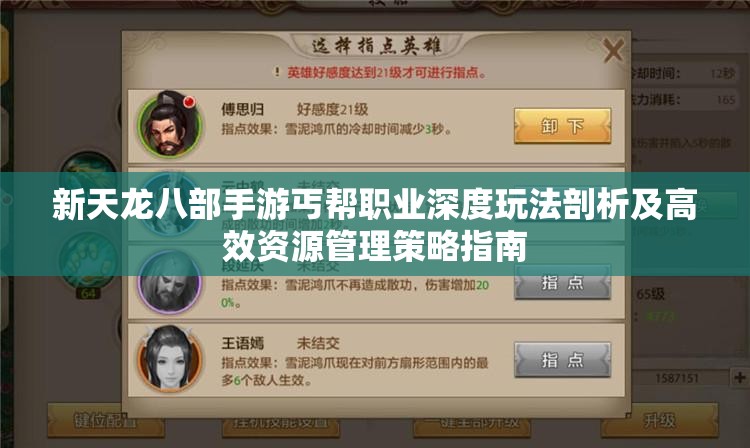 新天龙八部手游丐帮职业深度玩法剖析及高效资源管理策略指南