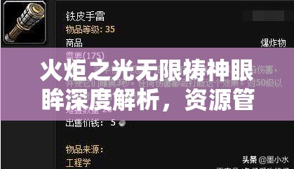 火炬之光无限祷神眼眸深度解析，资源管理策略、高效利用技巧与价值最大化途径