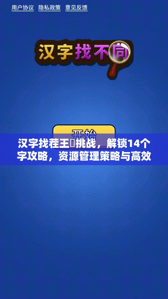 汉字找茬王靊挑战，解锁14个字攻略，资源管理策略与高效寻找技巧