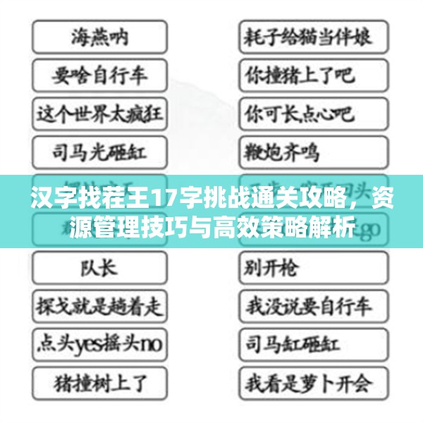 汉字找茬王17字挑战通关攻略，资源管理技巧与高效策略解析