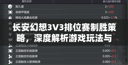 长安幻想3V3排位赛制胜策略，深度解析游戏玩法与攻略技巧