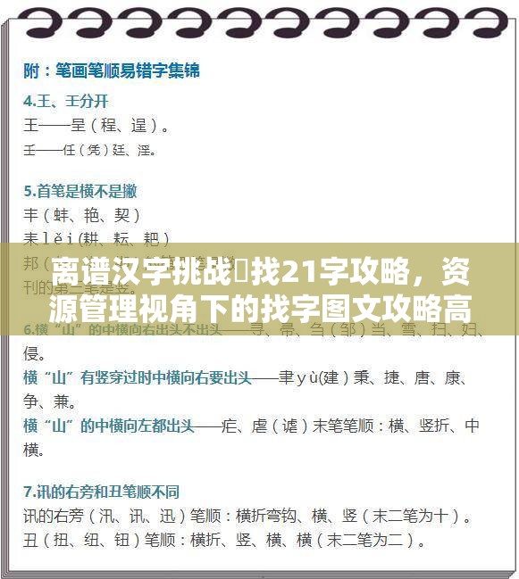 离谱汉字挑战瞐找21字攻略，资源管理视角下的找字图文攻略高效运用策略