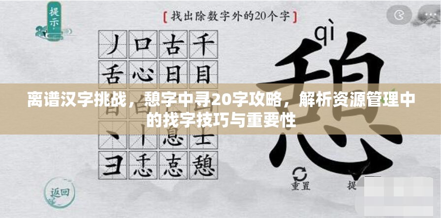 离谱汉字挑战，憩字中寻20字攻略，解析资源管理中的找字技巧与重要性