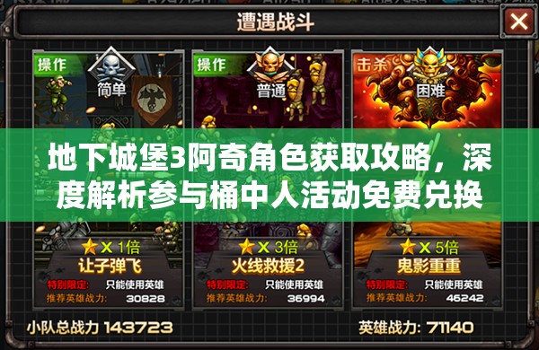 地下城堡3阿奇角色获取攻略，深度解析参与桶中人活动免费兑换方法