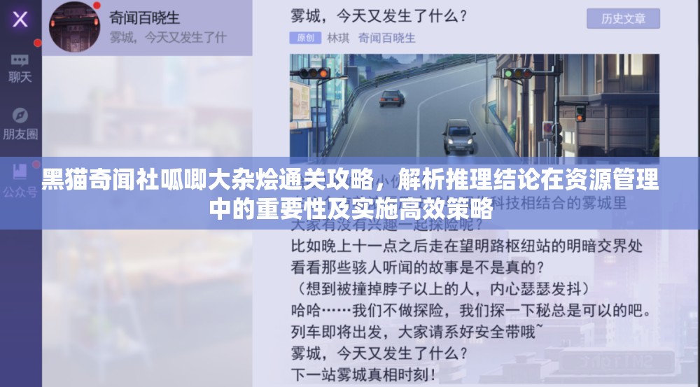 黑猫奇闻社呱唧大杂烩通关攻略，解析推理结论在资源管理中的重要性及实施高效策略