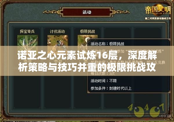 诺亚之心元素试炼16层，深度解析策略与技巧并重的极限挑战攻略