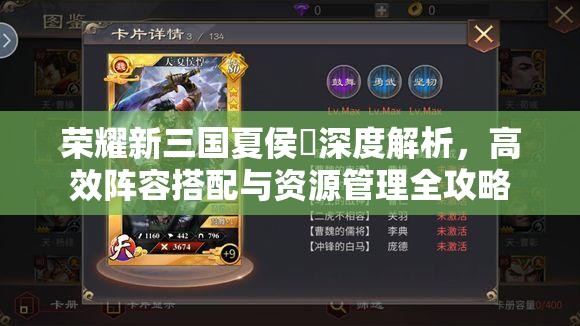 荣耀新三国夏侯惇深度解析，高效阵容搭配与资源管理全攻略