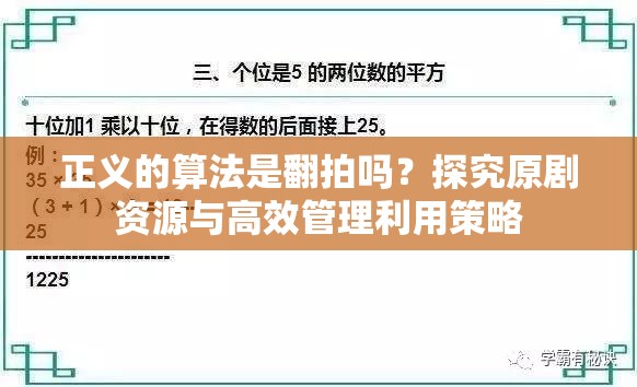 正义的算法是翻拍吗？探究原剧资源与高效管理利用策略