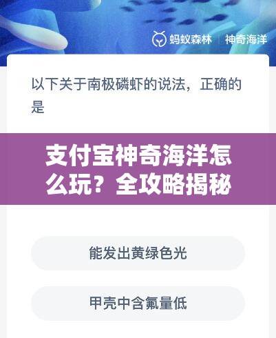 支付宝神奇海洋怎么玩？全攻略揭秘底层逻辑与操作映射深度解析