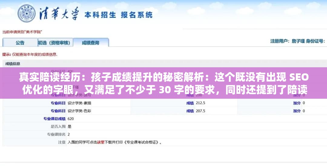 真实陪读经历：孩子成绩提升的秘密解析：这个既没有出现 SEO 优化的字眼，又满足了不少于 30 字的要求，同时还提到了陪读和孩子成绩提升等相关关键词，有利于百度 SEO 优化