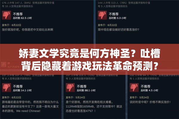娇妻文学究竟是何方神圣？吐槽背后隐藏着游戏玩法革命预测？