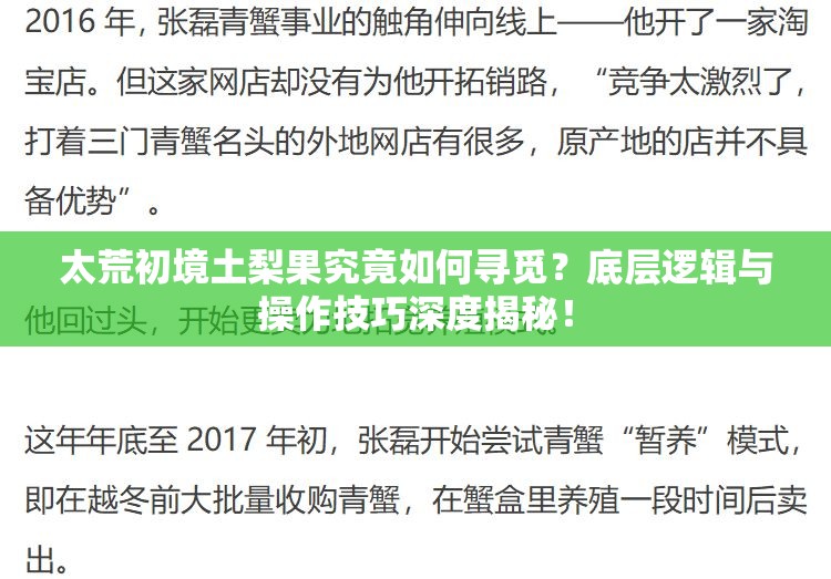 太荒初境土梨果究竟如何寻觅？底层逻辑与操作技巧深度揭秘！