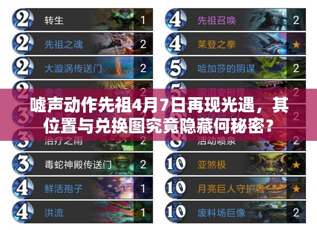 嘘声动作先祖4月7日再现光遇，其位置与兑换图究竟隐藏何秘密？