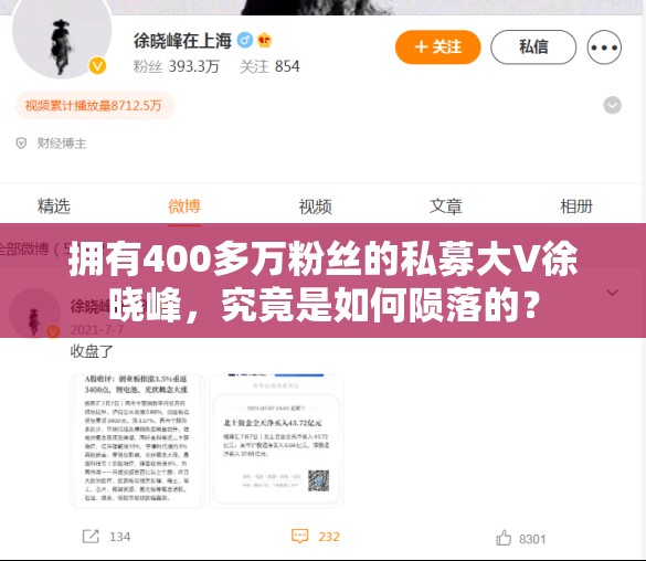 拥有400多万粉丝的私募大V徐晓峰，究竟是如何陨落的？