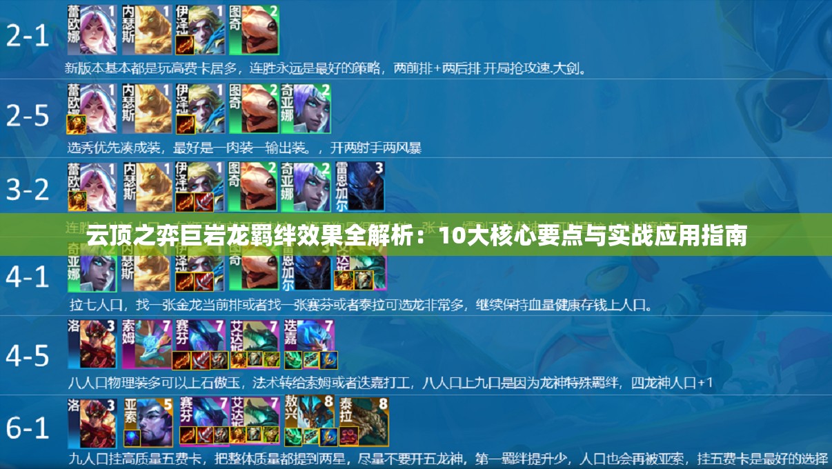 云顶之弈巨岩龙羁绊效果全解析：10大核心要点与实战应用指南